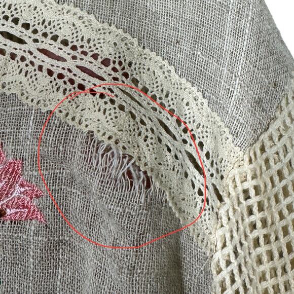 Aratta Floral Embroidered Linen Tunic Top Medium Tan Beaded Embellished Boho - Picture 6 of 8